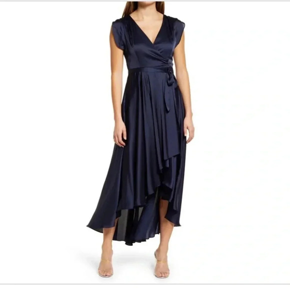 NWT!! Lulu’s - Fallen For You - Satin High Low - Maxi Dress - Size XS - Navy - Picture 1 of 11